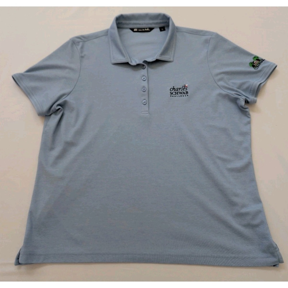 TravisMathew Womens XXL Blue Golf Polo Shirt Charles Schwab Challenge Colonial